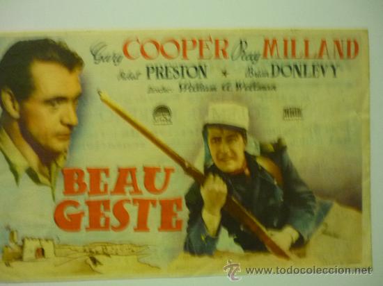 Cine: PROGRAMA CINE BEAU GESTE .-GARY COOPER PUBLICIDAD MONTERROSA REUS - Foto 1