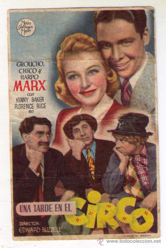 Cine: UNA TARDE EN EL CIRCO - HERMANOS MARX - 1939 - PUBLICIDAD EN CENTRAL CINEMA