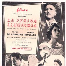 Cine: LA HERIDA LUMINOSA PROGRAMA TARJETA ESPECIAL EN CATALAN FILMAX CINE ESPAÑOL AMPARO RIVELLES. Lote 34347150