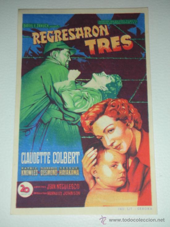 Cine: Programa de cine REGRESARON TRES 20th Century FOX 1951 CLAUDETTE COLBERT Y PATRICK KNOWLES - Foto 1