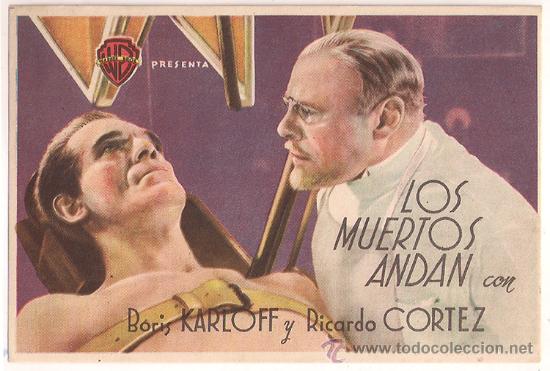 Cine: PTCC 313 LOS MUERTOS ANDAN PROGRAMA SENCILLO WARNER TERROR BORIS KARLOFF - Foto 1