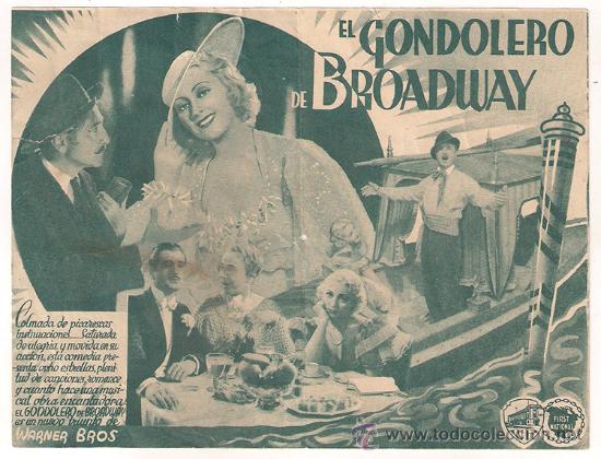 Cine: PTCC 443 EL GONDOLERO DE BROADWAY PROGRAMA DOBLE WARNER JOAN BLONDELL DICK POWELL - Foto 2
