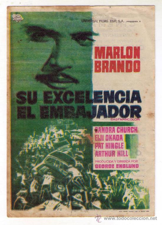Cine: SU EXCELENCIA EL EMBAJADOR - MARLON BRANDO - 1963 - PUBLICIDAD EN CINES VICTORIA Y LAS VEGAS