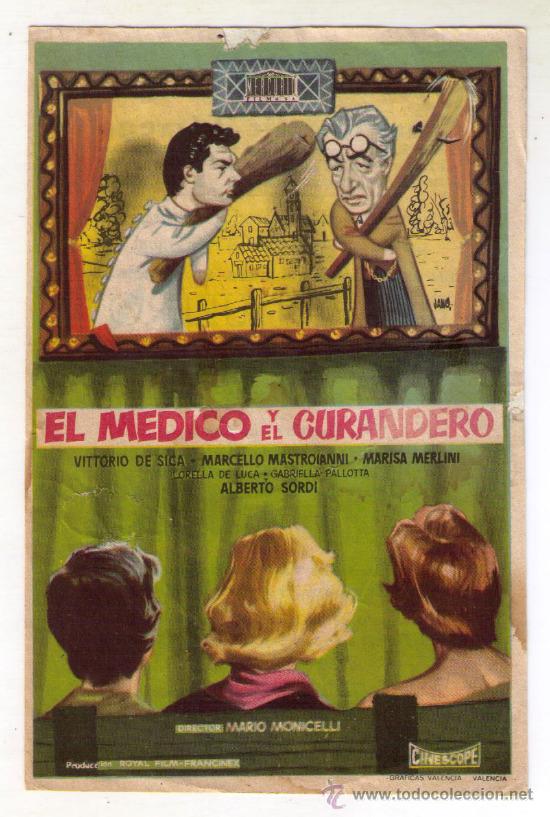  Foglietti di film di film antichi di cinema: EL M&Eacute;DICO Y EL CURANDERO - VITTORIO DE SICA - 1957 - PUBLICIDAD EN CINE MAJ&Eacute;STIC - T&Aacute;RREGA