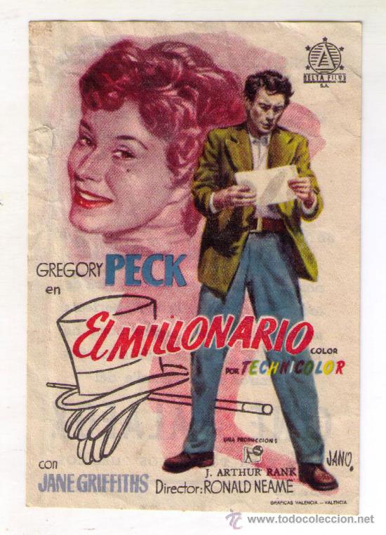 Cine: EL MILLONARIO - GREGORY PECK - 1953 - PUBLICIDAD EN CINE PALAFOX