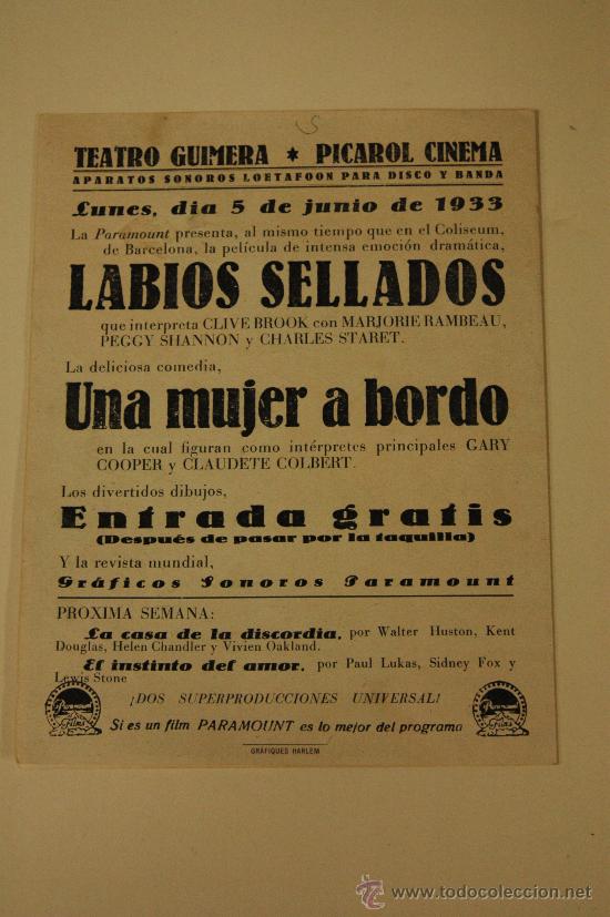 Cine: labios sellados - programa original doble - clive brook - marjorie rambeau - paramount - Foto 3