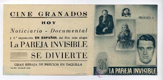 Cine: LA PAREJA INVISIBLE SE DIVIERTE, con Cary Grant.