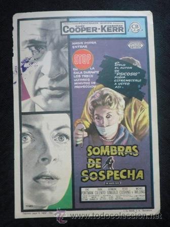 Cine: Folleto de mano cine.   Sombras de Sospecha.  Gary Cooper. 1961