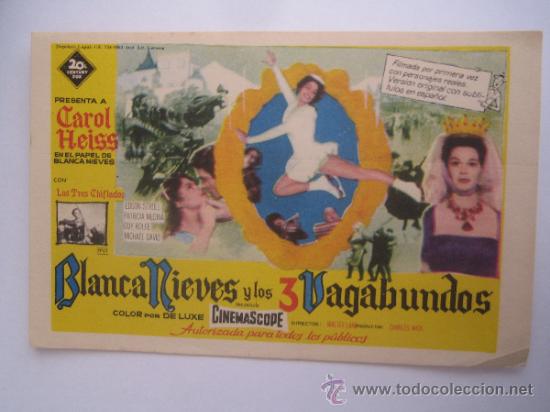 Cine: blancanieves y los 3 vagabundos fox- folleto de mano original estreno - Carol Heiss skater