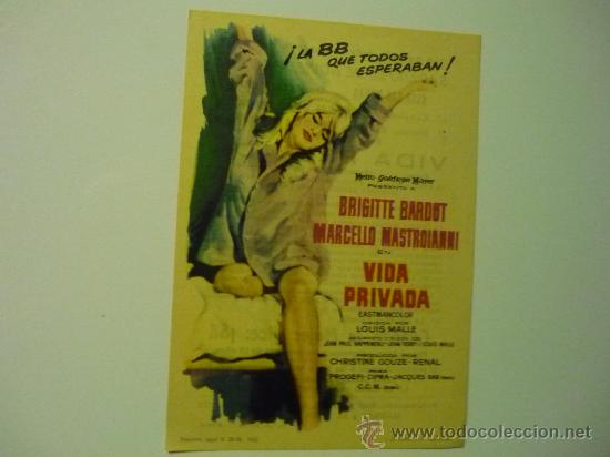 Cine: PROGRAMA VIDA PRIVADA.--BRIGITTE BARDOT-publicidad