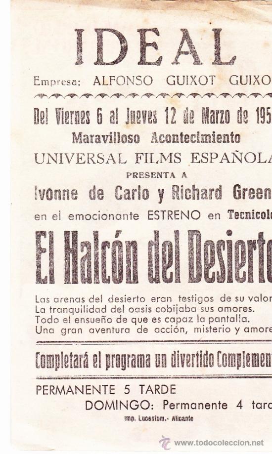 Cine: PROGRAMA DE MANO DE CINE - EL HALC&Oacute;N DEL DESIERTO - A&Ntilde;O 1953 - Foto 2
