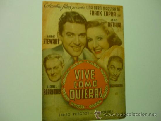Cine: PROGRAMA DOBLE VIVE COMO QUIERAS.-JAMES STEWART .JEAN ARTHUR - Foto 1