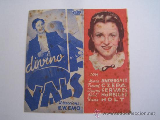 Cine: el divino vals -  folleto de mano doble original estreno con cine impreso