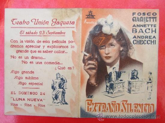 Cine: EXTRA&Ntilde;O SILENCIO  - teatro union  jaquesa - ver reverso - programa doble - jaca - Foto 1