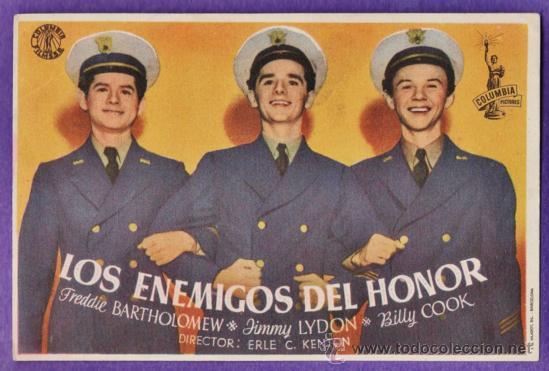 Kino: folleto mano - los enemigos del honor - cine mundial / igualada - a&ntilde;os 50/60