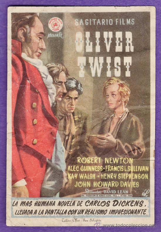 Cine: folleto mano - oliver twist - cines centro nacional y mundial - igualada - a&ntilde;os 50