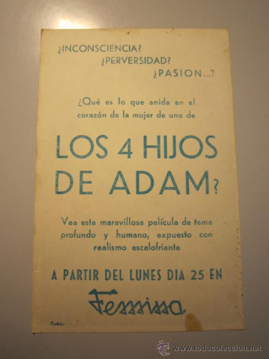 Cine: PROGRAMA DE CINE - LOS 4 HIJOS DE ADAM - 1941 - PUBLICIDAD - Foto 2