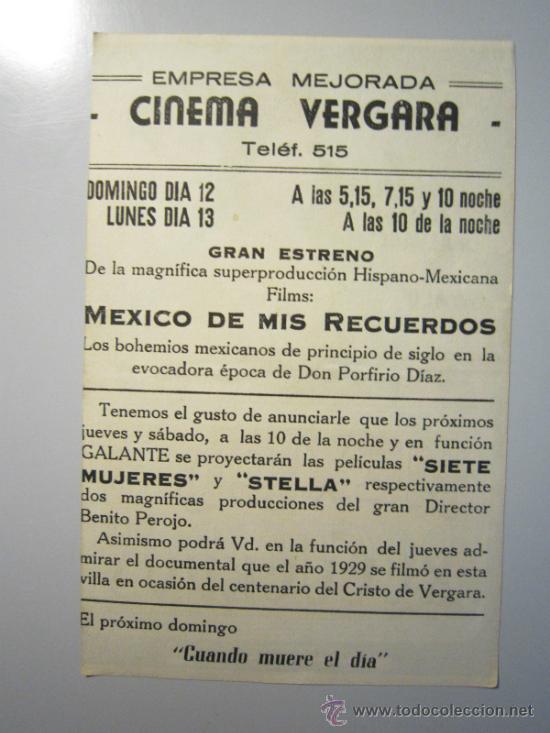 Cine: PROGRAMA DE CINE - MEXICO DE MIS RECUERDOS - 1943 - PUBLICIDAD - Foto 2
