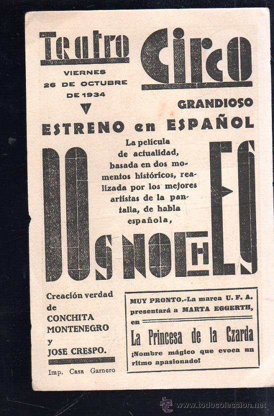 Cine: PROGRAMA DE CINE. C/P. DOS NOCHES. TEATRO CIRCO. 1934. - Foto 2