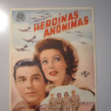 Cine: PROGRAMA DE CINE - HEROÍNAS ANÓNIMAS - 1944 - PUBLICIDAD - DOBLADO. Lote 37730353