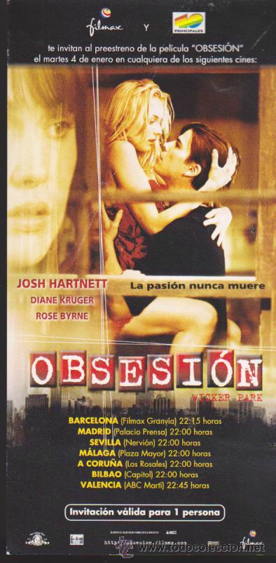 Foglietti di film di film antichi di cinema: Obsesi&oacute;n. Programa Invitaci&oacute;n de Filmax.