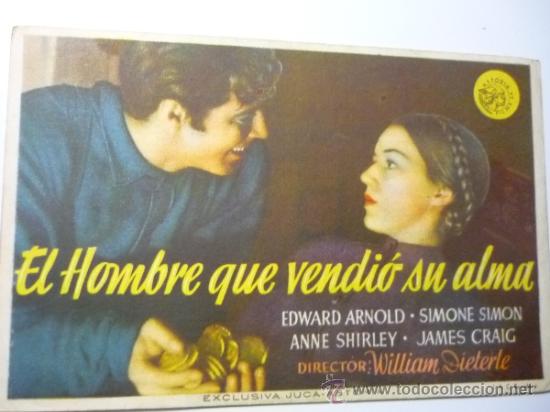  Foglietti di film di film antichi di cinema: programa el hombre que vendio su alma.- publicidad continental .-mollet