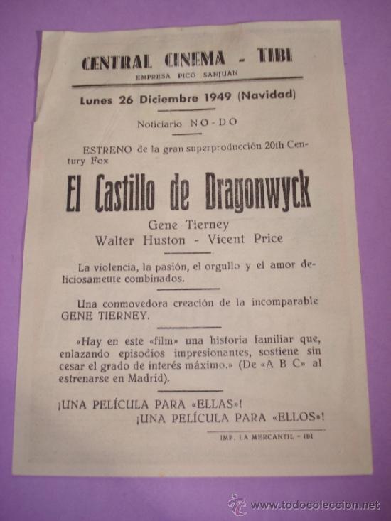Cine: Programa Cine EL CASTILLO DE DRAGONWYCK del CENTRAL CINEMA de TIBI del a&ntilde;o 1949 - Foto 2