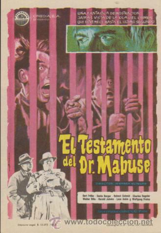 Cine: El Testamento del Dr. Mabuse. Sencillo de Cinedia. &iexcl;IMPECABLE! - Foto 1