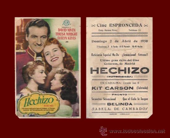 Folhetos de m&atilde;o de filmes antigos de cinema: HECHIZO - Cine Espronceda - Almendralejo - Badajoz - PROGRAMA DE CINE ORIGINAL a&ntilde;o 1950 -