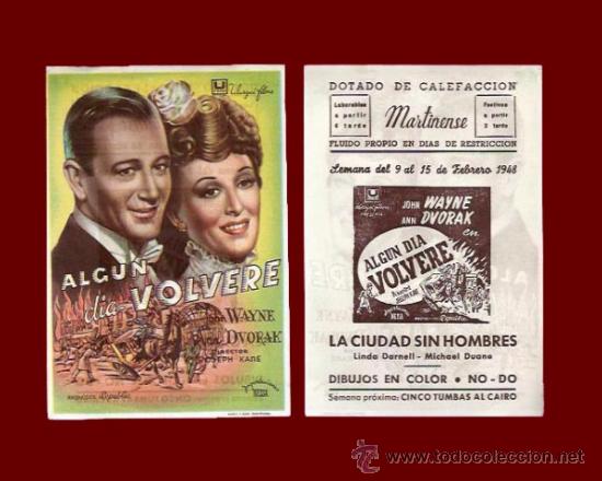 Folhetos de m&atilde;o de filmes antigos de cinema: ALGUN DIA VOLVERE - Cine MARTINENSE - PROGRAMA DE CINE ORIGINAL A&Ntilde;O 1948 -