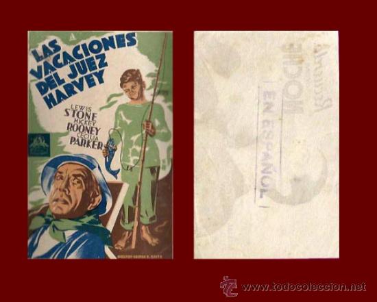 Folhetos de m&atilde;o de filmes antigos de cinema: LAS VACACIONES DEL JUEZ HARVEY - SIN PUBLICIDAD - PROGRAMA DE CINE ORIGINAL A&Ntilde;O 1937