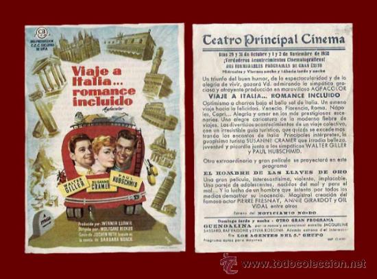 Folhetos de m&atilde;o de filmes antigos de cinema: VIAJE A ITALIA ...ROMANCE INCLUIDO - TEATRO PRINCIPAL CINEMA - PROGRAMA DE CINE ORIGINAL A&Ntilde;O 1958