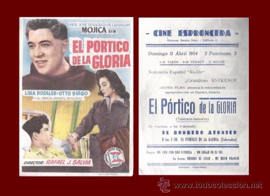 Folhetos de m&atilde;o de filmes antigos de cinema: EL PORTICO DE LA GLORIA - CINE ESPRONCEDA, ALMENDRALEJO, BADAJOZ - PROGRAMA CINE ORIGINAL A&Ntilde;O 1954 -