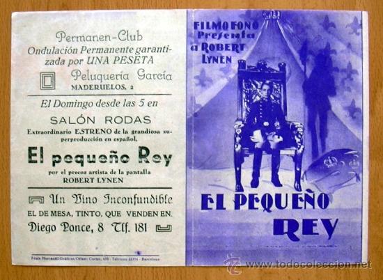 Kino: El peque&ntilde;o rey - Pelicula de 1935 interpretada por Robert Lynen - Publicidad Sal&oacute;n Rodas, Barcelona