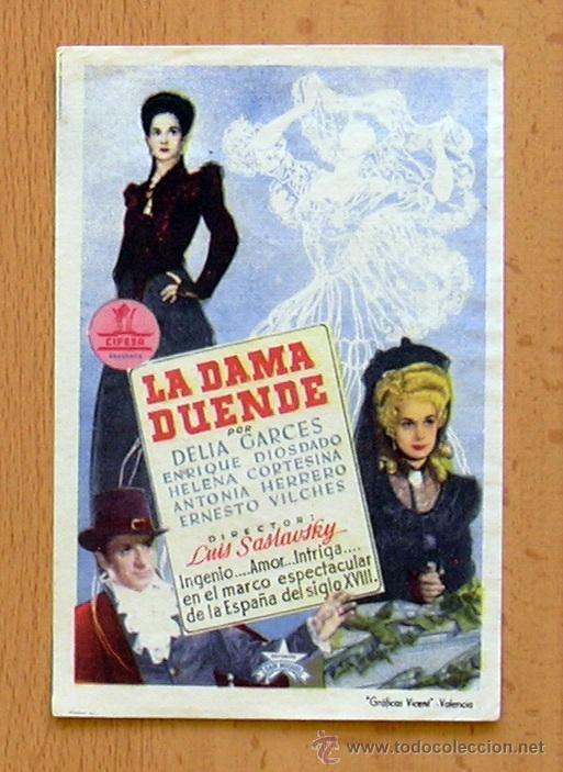  Flyers Publicitaires de films Anciens: Folleto de Cine - La dama duende - Pelicula de 1945 interpretada por Delia Garc&eacute;s y Enrique Diosdado