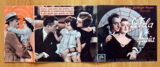 Kino: La tela de ara&ntilde;a - Pelicula interpretada por William Powell y Myrna Loy - Publicidad Cine Tortajada