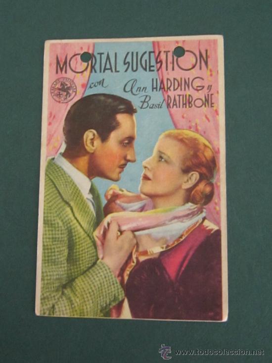 Cine: PROGRAMA DE CINE - MORTAL SUGESTION - 1936 - DOBLADO - ARRUGAS - Foto 1
