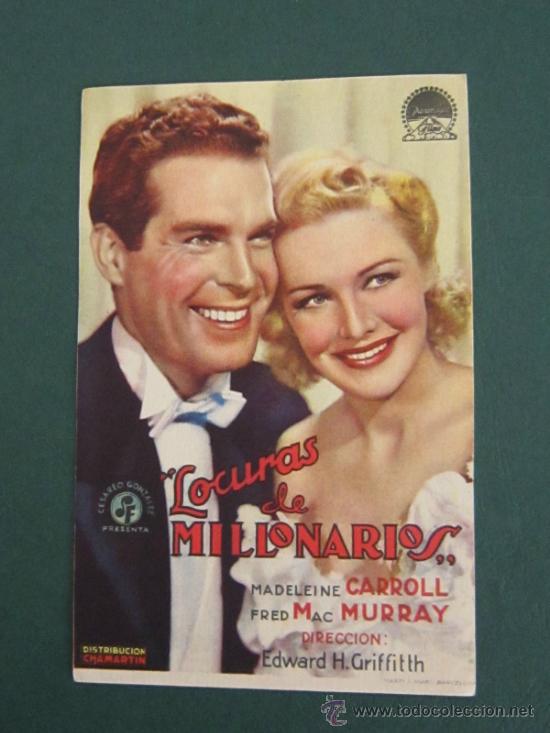 Cine: PROGRAMA DE CINE - LOCURAS DE MILLONARIOS - 1939 - Foto 1