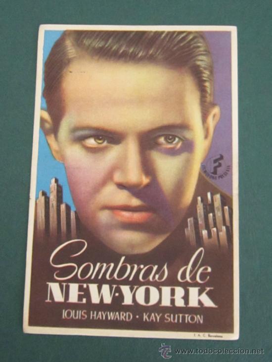 Cine: PROGRAMA DE CINE - SOMBRAS DE NEW-YORK - 1938 - PUBLICIDAD - Foto 1