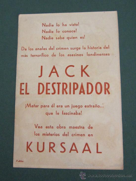 Cine: PROGRAMA DE CINE - JACK EL DESTRIPADOR - 1944 - PUBLICIDAD - Foto 2