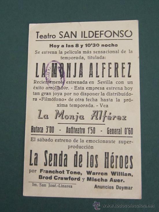 Cine: PROGRAMA DE CINE - LA MONJA ALFEREZ - 1944 - PUBLICIDAD - Foto 2