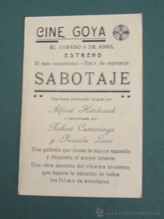 Cine: PROGRAMA DE CINE - SABOTAJE - 1942 - PUBLICIDAD - Foto 2
