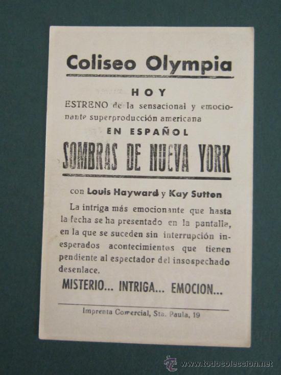 Cine: PROGRAMA DE CINE - SOMBRAS DE NEW-YORK - 1938 - PUBLICIDAD - Foto 2