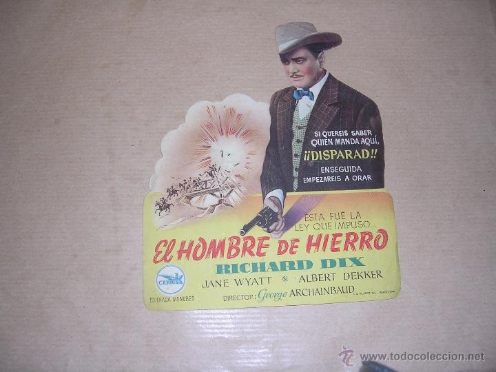 Cine: PROGRAMA TROQUELADO ,EL HOMBRE DE HIERRO DIR. GEORGE ARCHAINBAUD 1946 PERDIDA DE PAPEL EN EL GORRO . - Foto 1