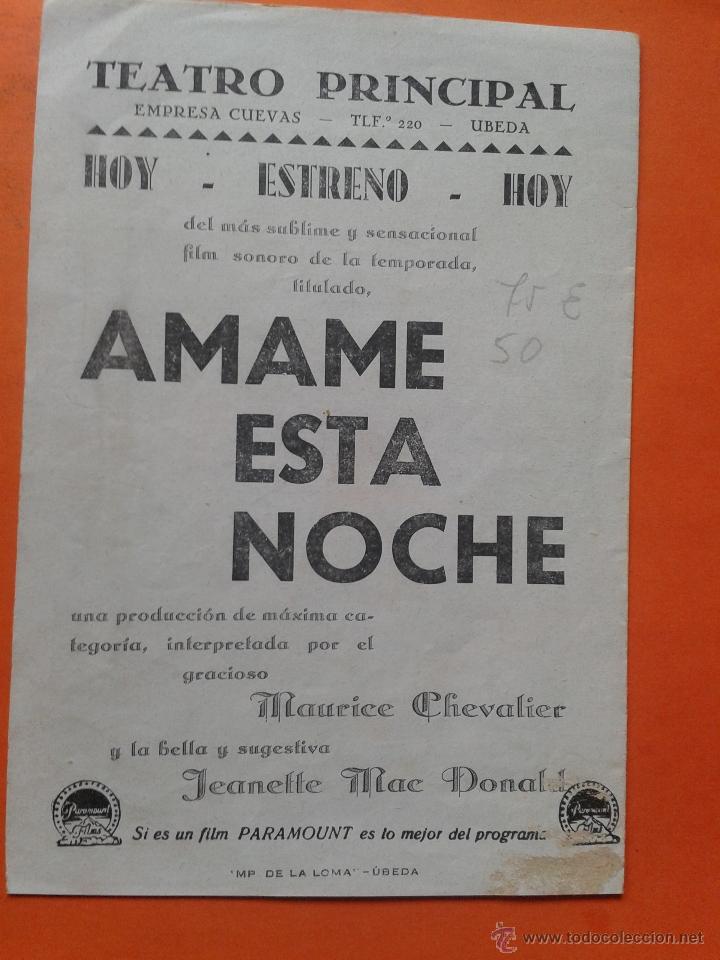 Cine: W-- PROGRAMA DE CINE - AMAME ESTA NOCHE, - Foto 2