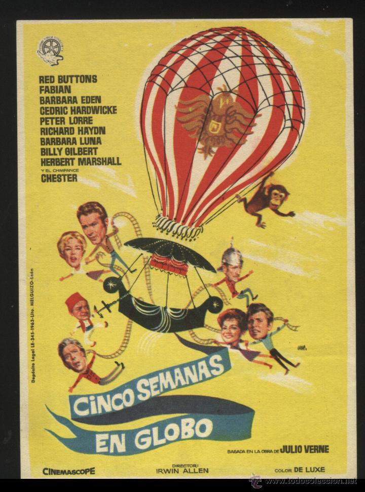  Foglietti di film di film antichi di cinema: Q-02403- CINCO SEMANAS EN GLOBO (Five Weeks in a Balloon) Red Buttons - Barbara Eden