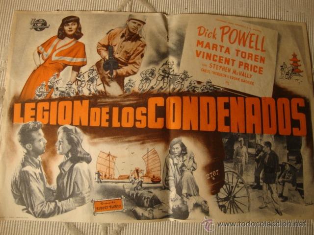Cine: ANTIGUO FOLLETO CINE PELICULA LEGION DE LOS CONDENADOS - PROYECTADA EN ELCHE, A&Ntilde;OS 40-50