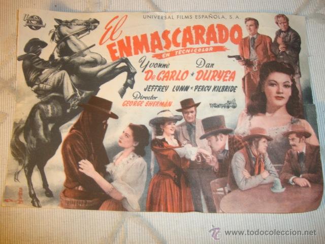 Kino: ANTIGUO FOLLETO CINE PELICULA EL ENMASCARADO - PROYECTADA EN ELCHE, A&Ntilde;OS 40-50