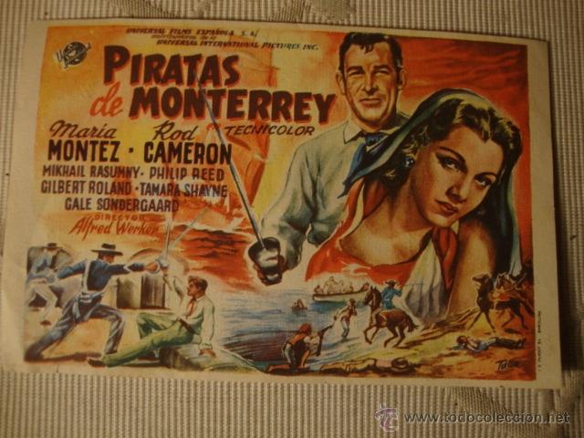 Kino: ANTIGUO FOLLETO CINE PELICULA PIRATAS DE MONTERREY - PROYECTADA EN ELCHE, A&Ntilde;OS 40-50