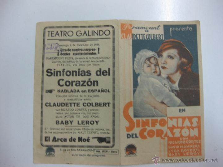 Cine: PROGRAMA CINE CLAUDETTE COLBERT EN SINFONIAS DEL CORAZON. PRAMOUNT FILMS. - Foto 1